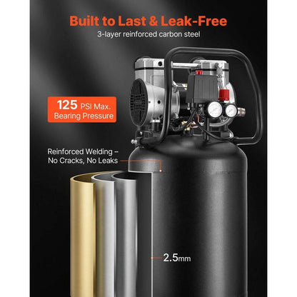 14Gal. Air Compressor 120-Volt 2HP 4.3 SCFM at 90PSI Max 125PSI Pressure Oil-Free Air Compressor Tank Electric on Wheels — product view 3