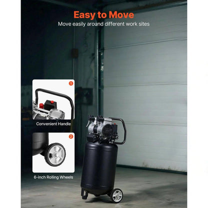14Gal. Air Compressor 120-Volt 2HP 4.3 SCFM at 90PSI Max 125PSI Pressure Oil-Free Air Compressor Tank Electric on Wheels — product view 4