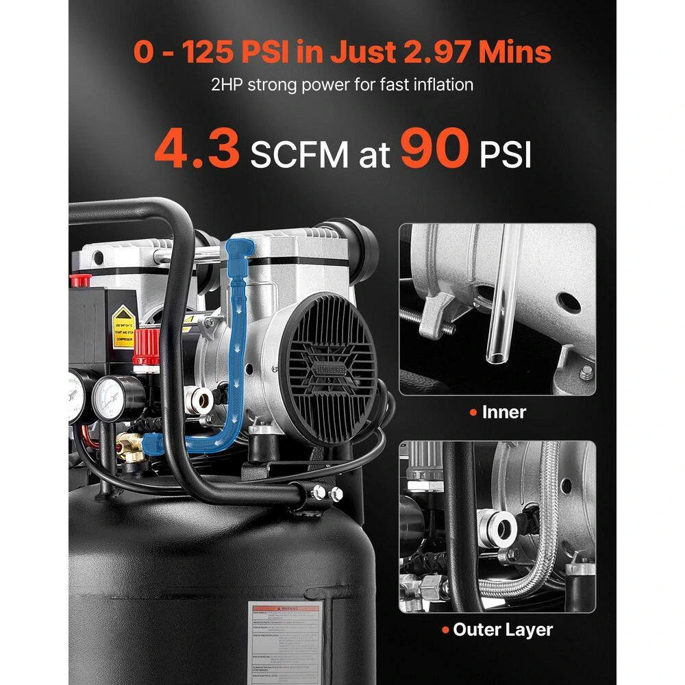 14Gal. Air Compressor 120-Volt 2HP 4.3 SCFM at 90PSI Max 125PSI Pressure Oil-Free Air Compressor Tank Electric on Wheels — product view 6