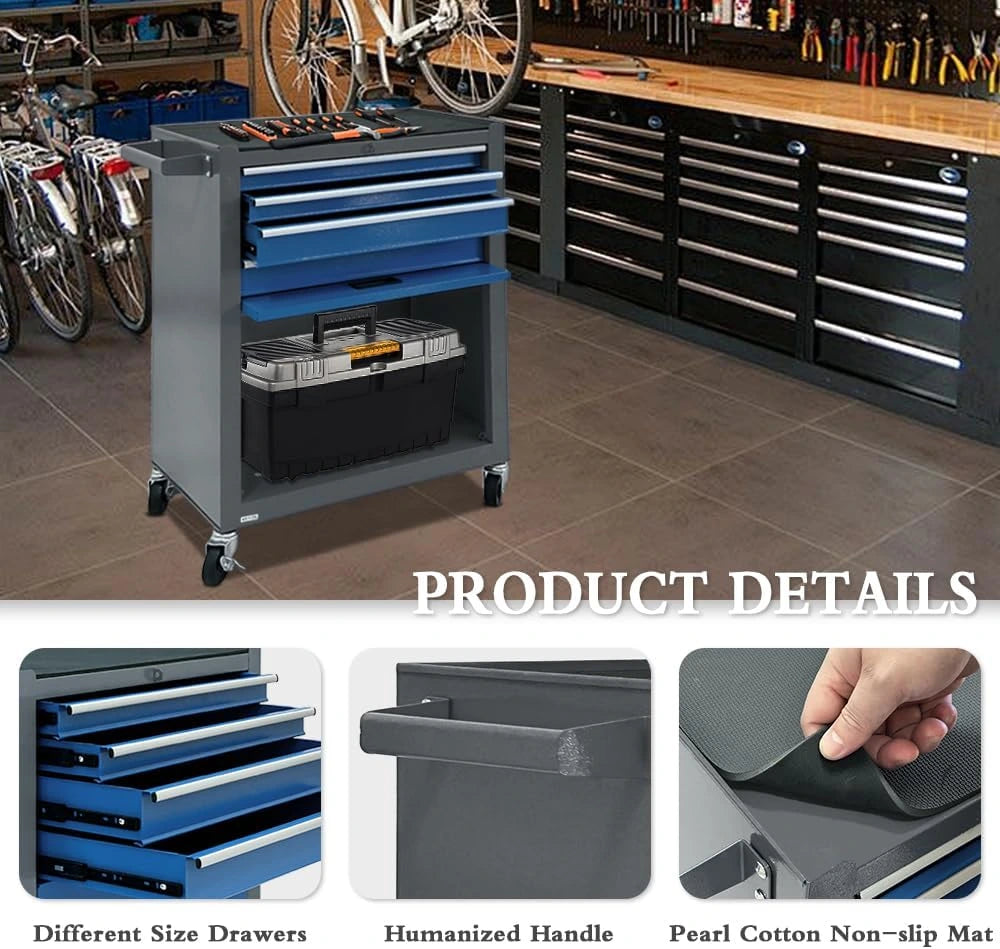 Kirmoasl 13-Drawer Rolling Tool Chest, Large Tool Chest with Wheels, 2 in 1 Detachable Tool Chests, Portable Tool Storage, Locking Mechanic Tool Box for Warehouse, Garage, Gray & Blue — product view 3
